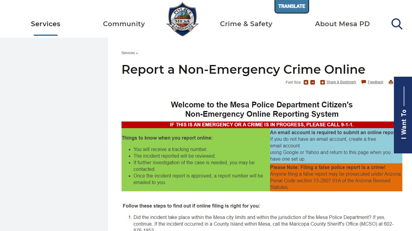 Report a Non-Emergency Crime Online | Mesa Police